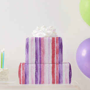 Papier Cadeau Fille violet rose rouge vif rayures