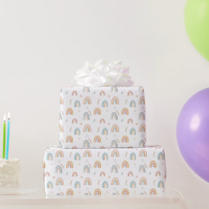 Papier Cadeau Filles Anniversaire rose Boho Arc-en-ciel Enfants