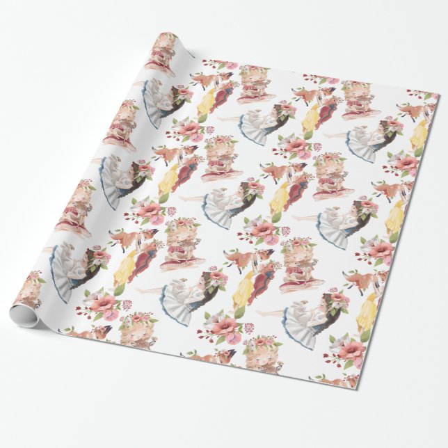 Papier Cadeau Filles avec des animaux de bois Motif pour enfants (Déroulé)