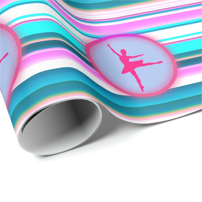 Papier Cadeau Filles Ballerina Dance Stripes (Coin rond)