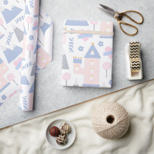 Papier Cadeau Filles Châteaux et Lollipops roses Envelopper le p
