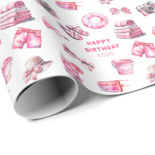 Papier Cadeau Filles d'anniversaire Cool Rose Été
