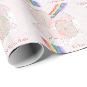 Papier Cadeau Filles de jumeau de baby shower d'arc-en-ciel