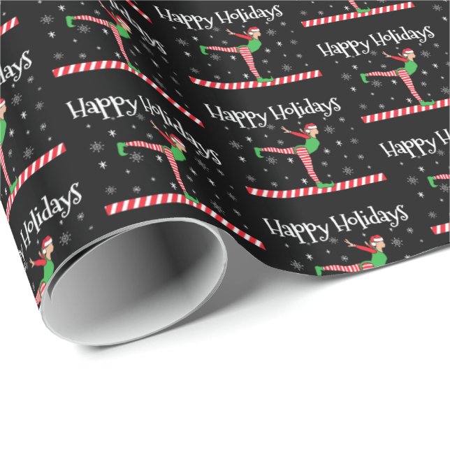 Papier Cadeau Filles Gymnastique Elfe de Noël (Coin rond)