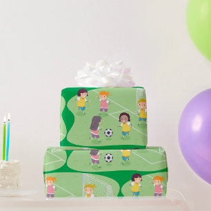 Papier Cadeau Filles Jouant Football Football Emballage Papier