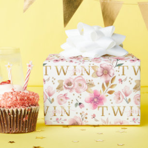Papier Cadeau Filles jumelles Blush Baby shower rose