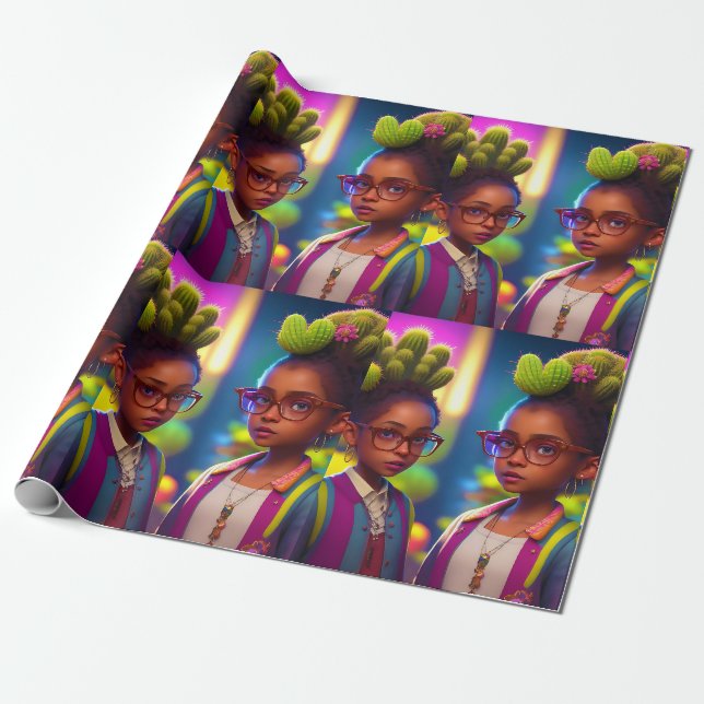 Papier Cadeau Filles jumelles MelanatedME Cactus (Déroulé)