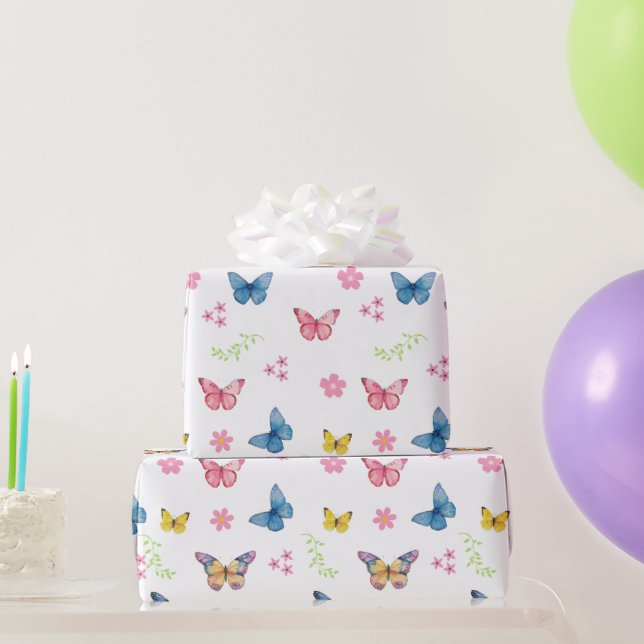 Papier Cadeau Filles mignonne Motif papillon rose Anniversaire d (Cadeaux de fête)