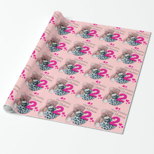 Papier Cadeau Filles nom âge jouets doux anniversaire modèle env