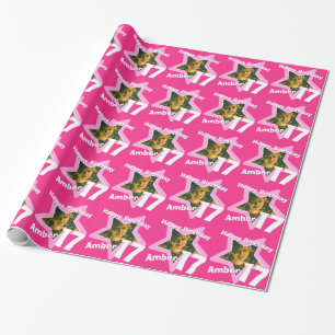 Papier Cadeau Filles nom ajouter votre photo 17e anniversaire ro