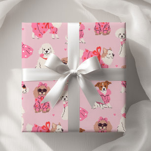 Papier Cadeau Filles rose chiot pawty anniversaire