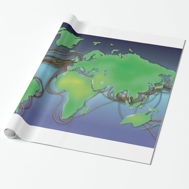 Papier Cadeau Fils du monde - Câbles sous-marins (Déroulé)