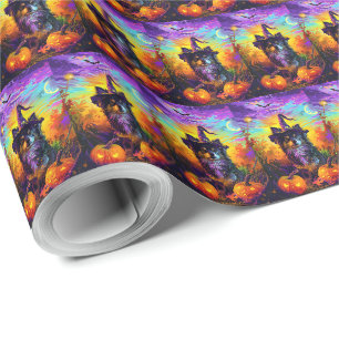 Papier Cadeau Finlandais Lapphund Chien Halloween sorcière et Ci