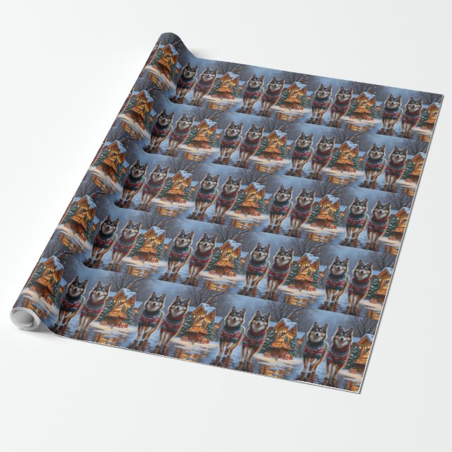 Papier Cadeau Finnish Lapphund Dogs Christmas Snow Holiday (Déroulé)