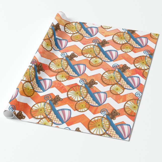 Papier Cadeau Fire Lake Orange Chevron Baby (Déroulé)
