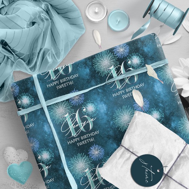 Papier Cadeau Fireworks Sweet 16 ID Turquoise984 (Créateur téléchargé)
