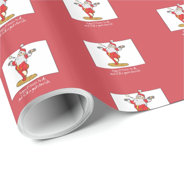Papier Cadeau Fitness Exercice Noël avec Père Noël (Coin rond)