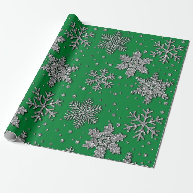 Papier Cadeau Flacon de neige à parties scintillant argentée (Déroulé)