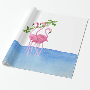 Papier Cadeau Flamant peint à la main d'aquarelle rose élégante