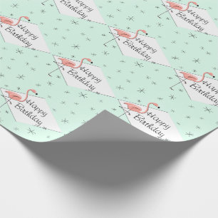 Papier Cadeau Flamant rose Aqua diamant Joyeux anniversaire