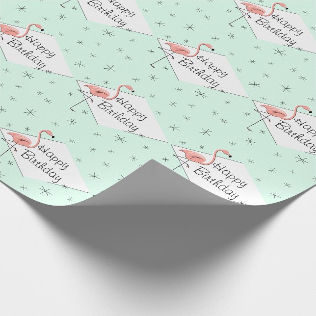 Papier Cadeau Flamant rose Aqua diamant Joyeux anniversaire (Coin)