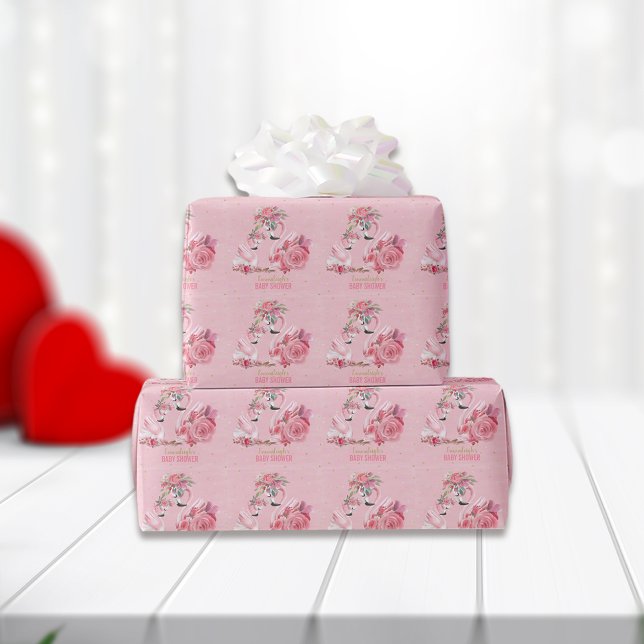 Papier Cadeau Flamant rose Aquarelle rose Baby shower Ballerina (Créateur téléchargé)