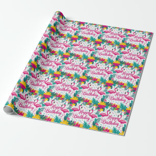 Papier Cadeau Flamant rose d'amusement tropical Design d'anniver