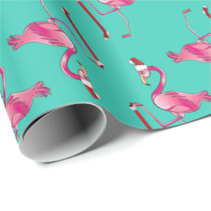 Papier Cadeau Flamant rose De Noël Rtro Funny Avec Un Long Stoc