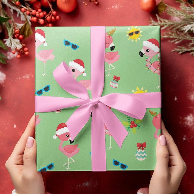 Papier Cadeau Flamant rose de Noël sympa Tropical (Créateur téléchargé)