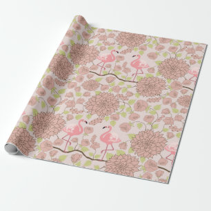 Papier Cadeau Flamant rose floral
