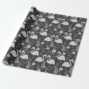 Papier Cadeau Flamant rose motif transparent blanc sur arrière -