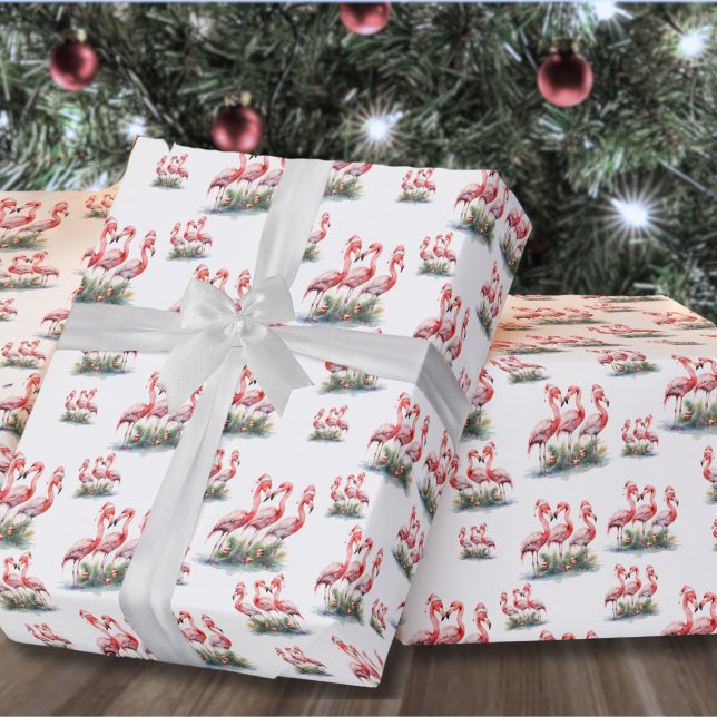 Papier Cadeau Flamant rose Noël tropical (Flamingo Tropical Beach Christmas Wrapping Paper)