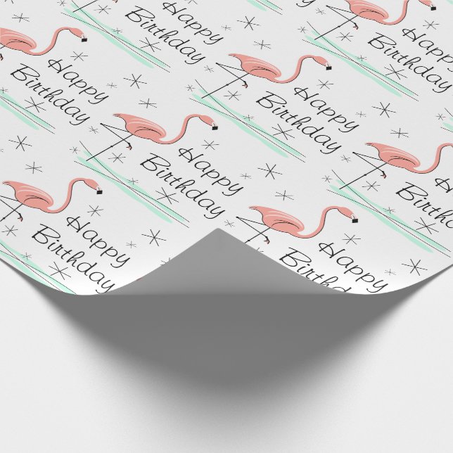 Papier Cadeau Flamant rose Océan 'Joyeux Anniversaire' (Coin)