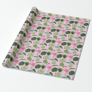 Papier Cadeau Flamant rose Palm Feuille Tropical Design