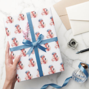Papier Cadeau Flamant rose père Noël Snowbird