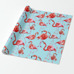 Papier Cadeau Flamant rose rose Aloha Motif d'oiseaux sur Turquo