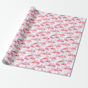 Papier Cadeau Flamant rose Rose : Aquarelle Oiseau Floral