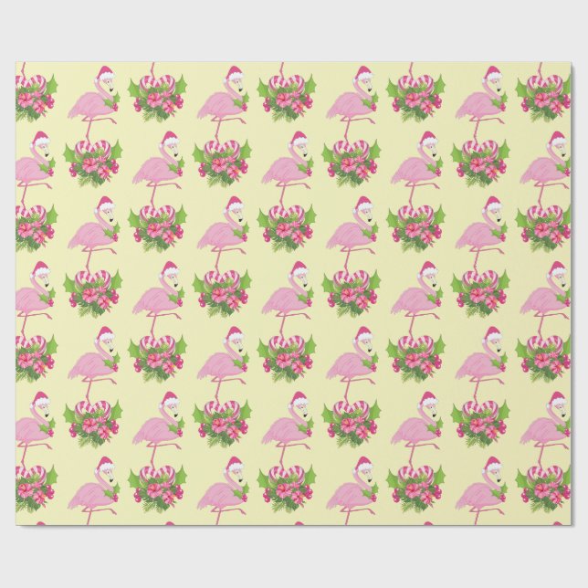 Papier Cadeau Flamant rose rose en Santa Hat avec Sucre de canne (Plat)