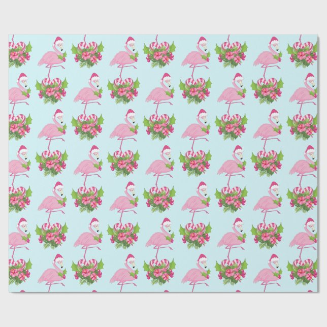 Papier Cadeau Flamant rose rose en Santa Hat avec Sucre de canne (Plat)