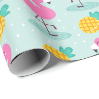 Papier Cadeau Flamant rose rose et ananas d'été de l'océan