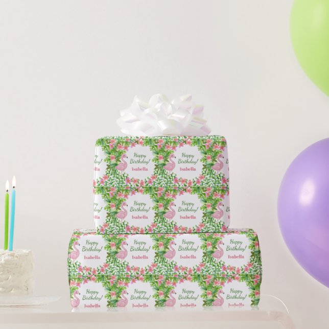 Papier Cadeau Flamant rose rose Fille tropicale anniversaire (Cadeaux de fête)