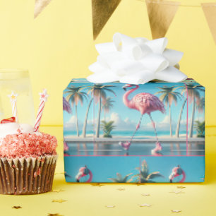 Papier Cadeau Flamant rose rose portant Baskets et casques