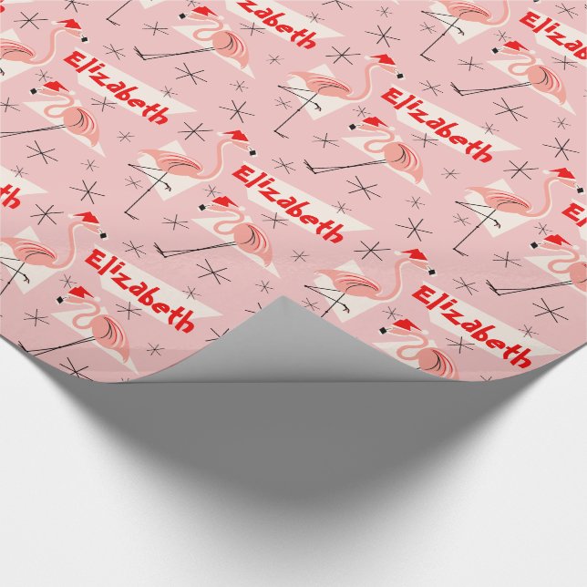 Papier Cadeau Flamant rose Santas Pink Name emballage papier (Coin)