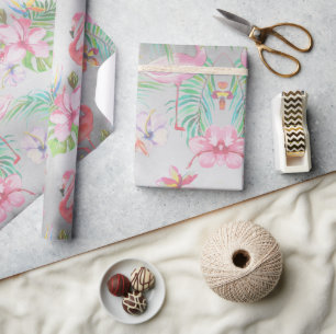 Papier Cadeau Flamant rose tropical Baby shower botanique