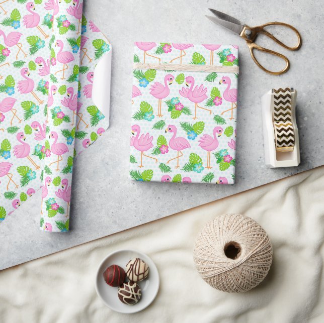 Papier Cadeau Flamant rose tropical d'été et modèle floral (Artisanat)