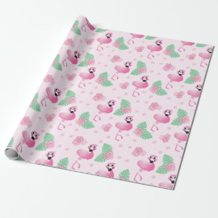 Papier Cadeau Flamant rose Tropical Feuilles Fleurs Motif Rose c