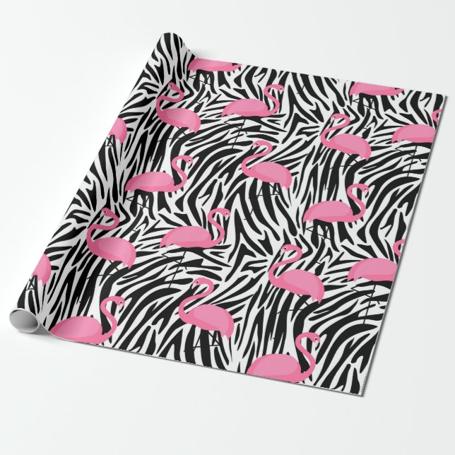 Papier Cadeau Flamant rose Zebra Imprimer Été (Déroulé)