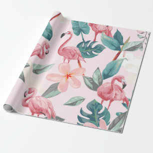 Papier Cadeau flamants et fleurs tropicales sans soudure illustr