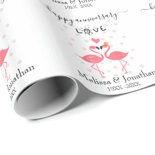 Papier Cadeau Flamants roses amoureux
