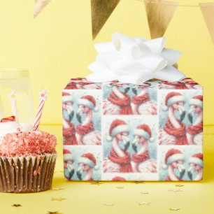 Papier Cadeau Flamants roses de Noël